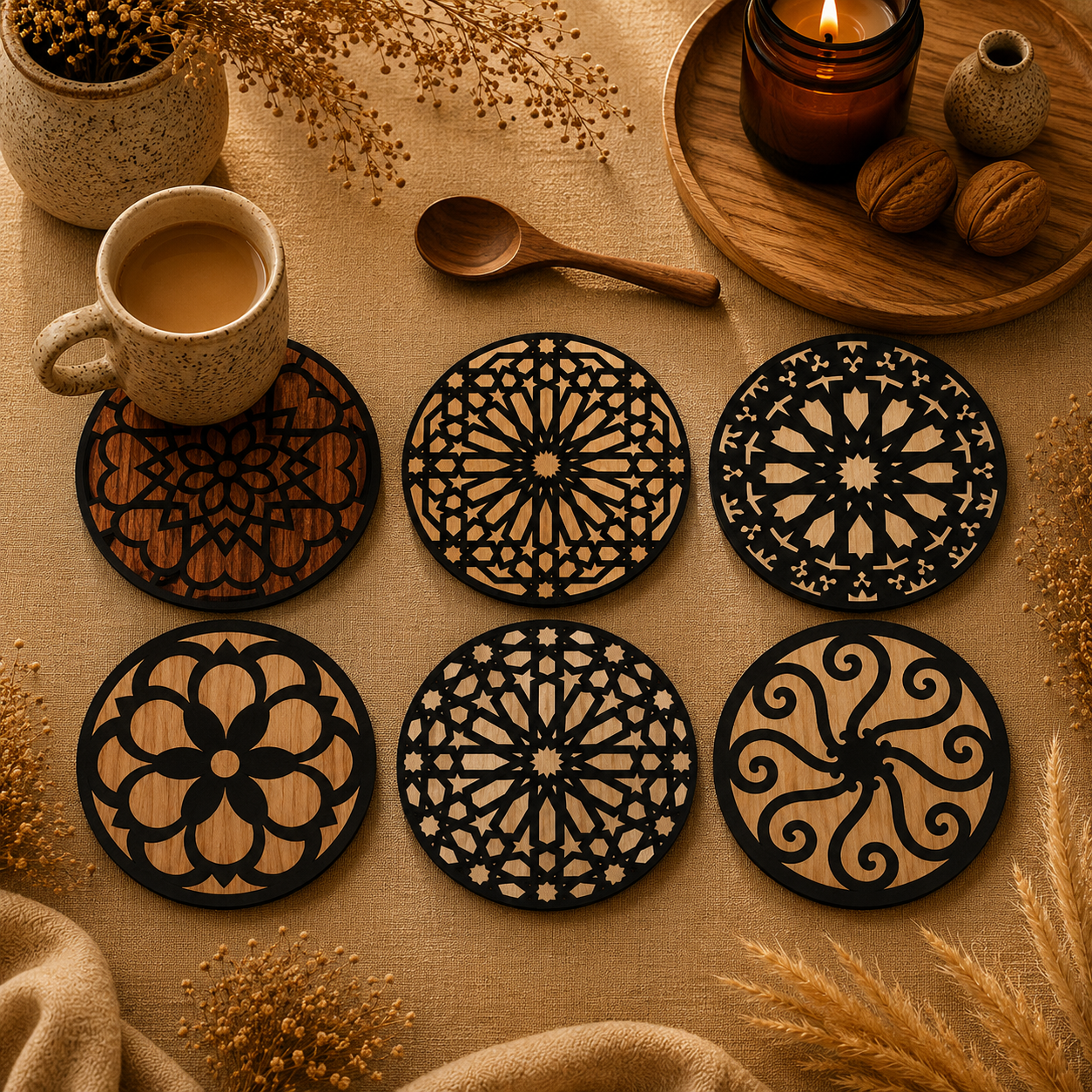 Contemporary Geometric Wooden Coasters Set of 6