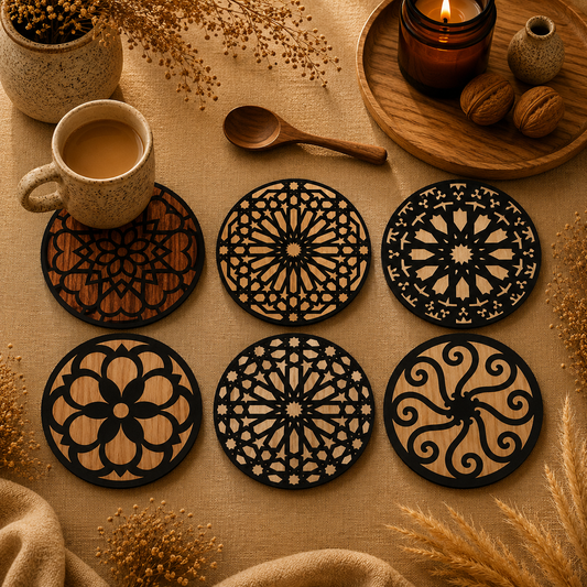 Contemporary Geometric Wooden Coasters Set of 6