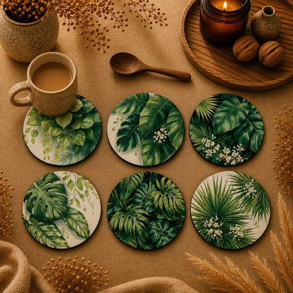 Tropical Foliage Wooden Coasters Set of 6