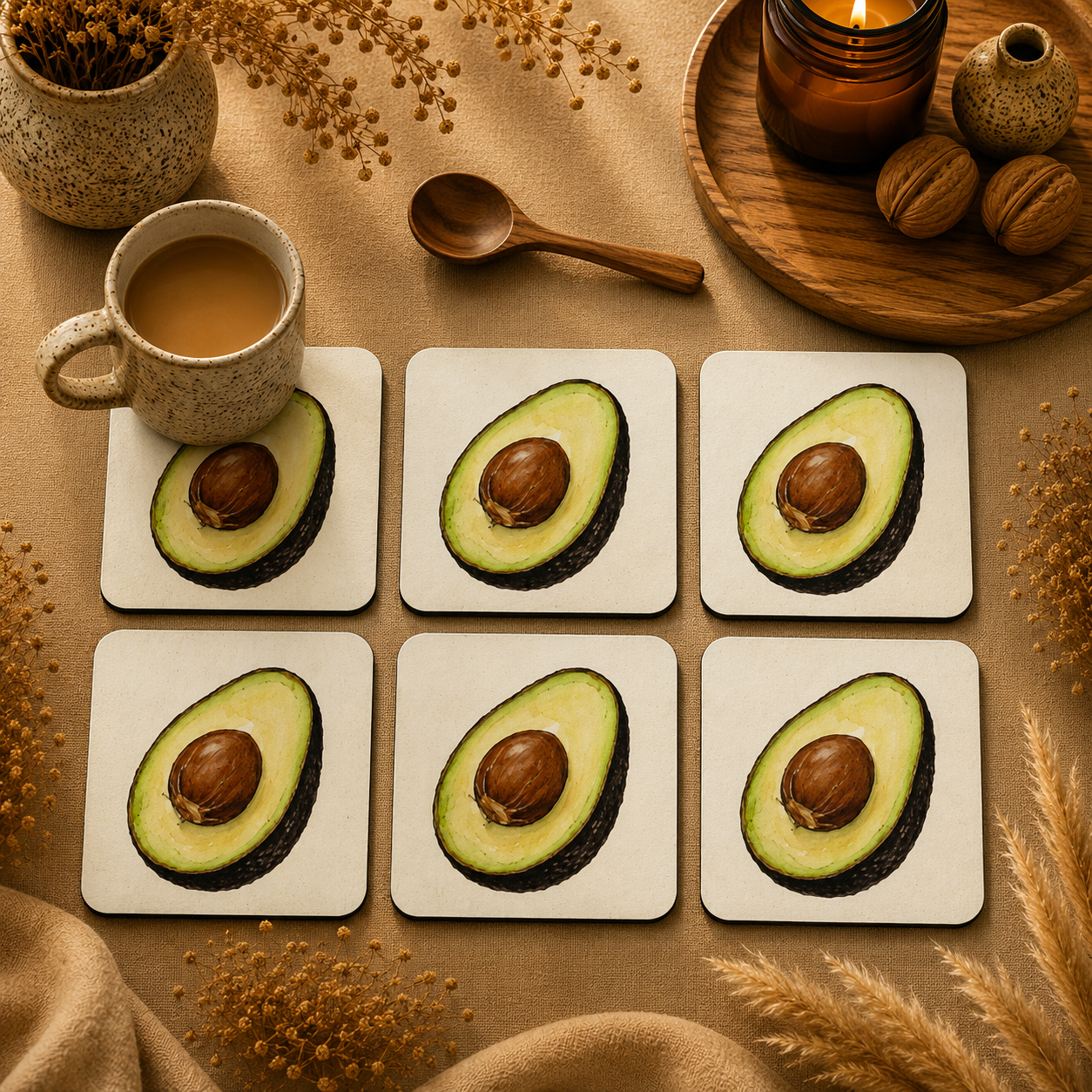 Avocado Bliss Coasters Pack of 6