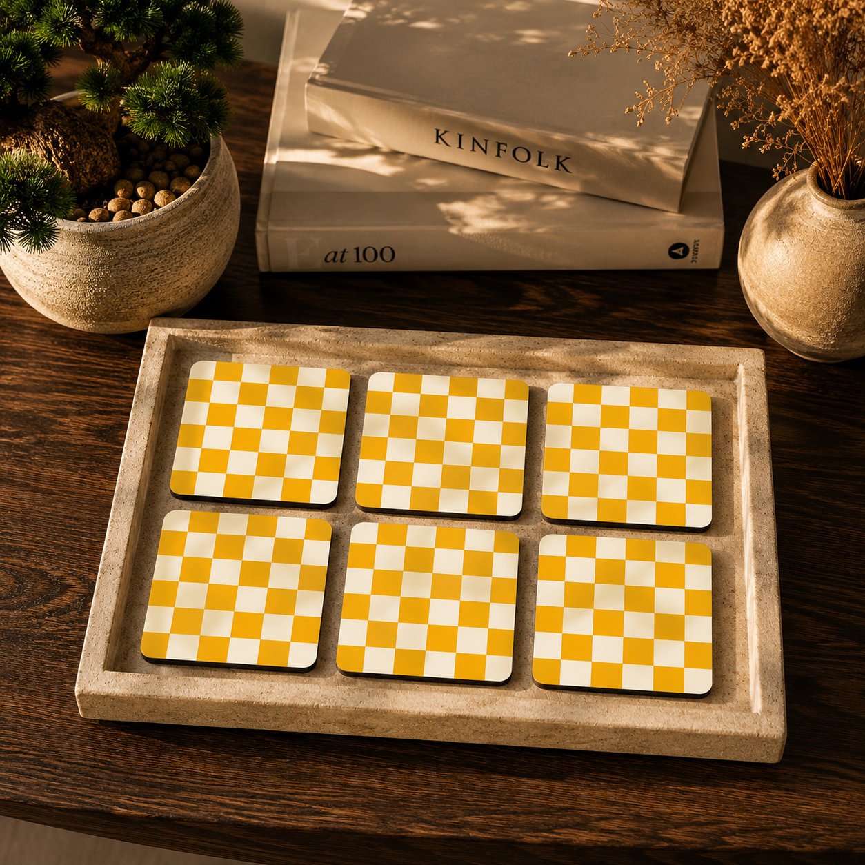 Golden Checker Coasters Pack of 6