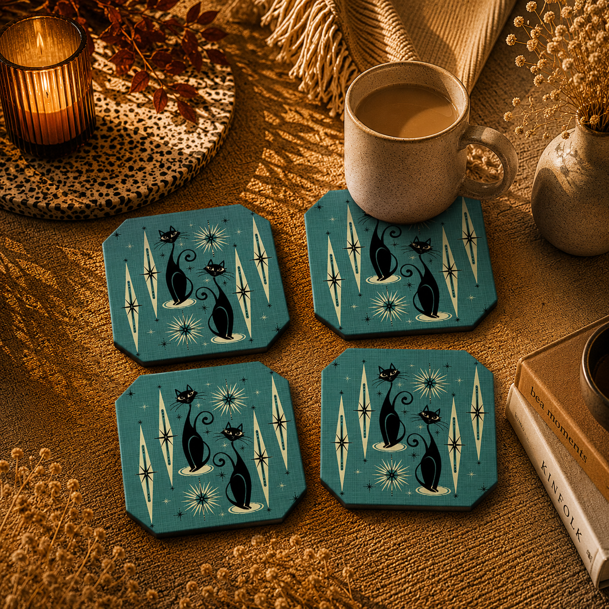 Celestial Black Cat Coasters Pack of 6