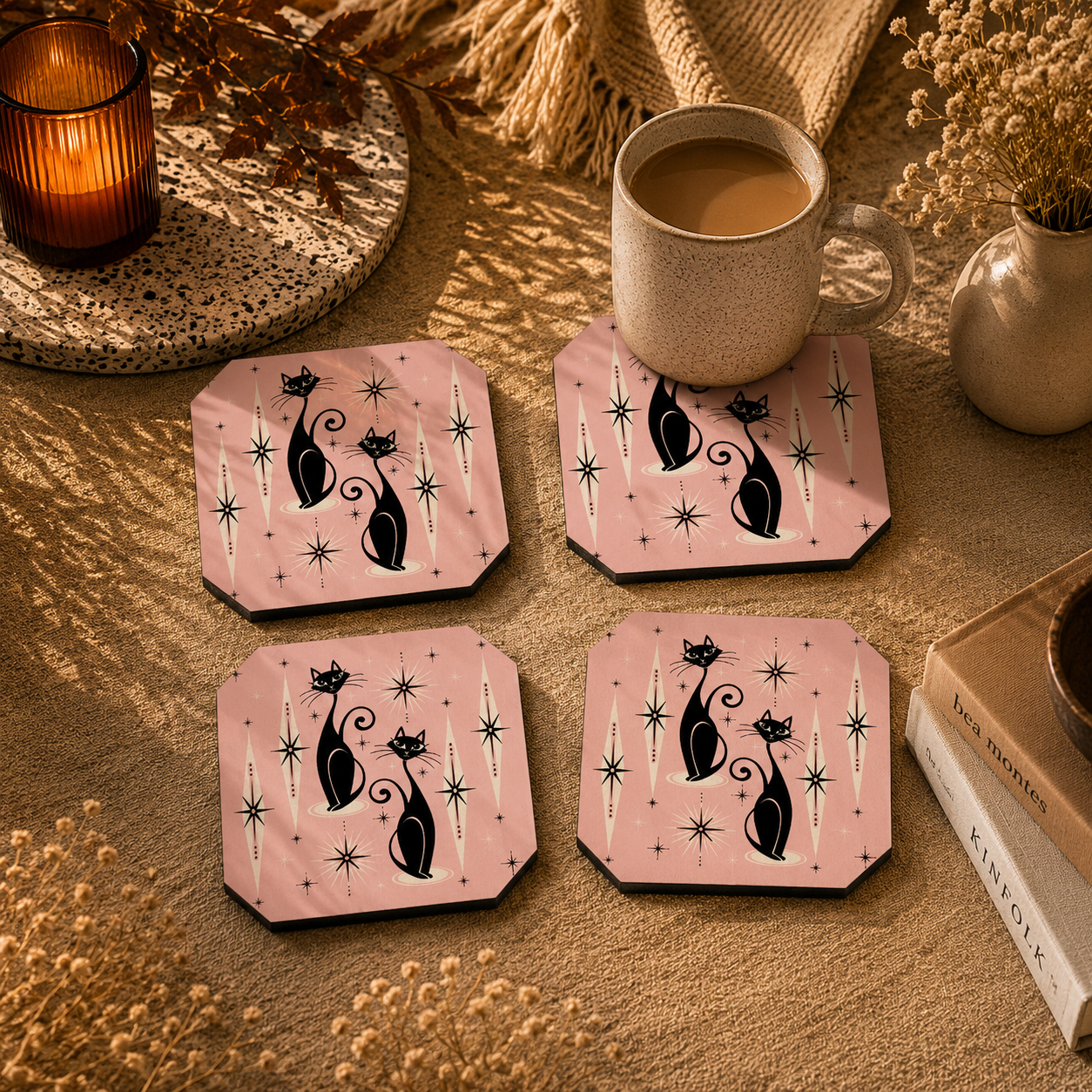Mystic Black Cat Coasters Pack of 4