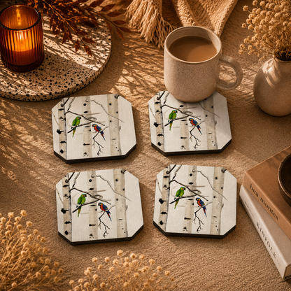 Woodland Birds Coasters Pack of 4