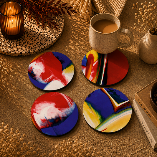 Woven Pattern Wooden Coasters Set of 4