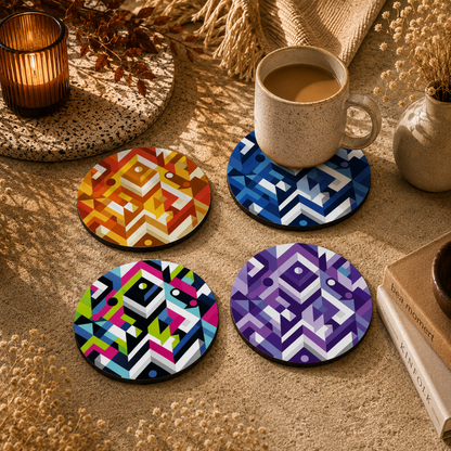Chevron Pattern Wooden Coasters Set of 4