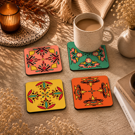 Colorful Mediterranean Tile Wooden Coasters Set of 4