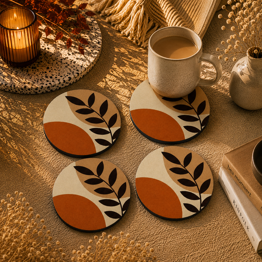 Botanical Round Wooden Coasters Set of 4