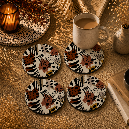 Safari Animal Print Wooden Coasters Set of 4