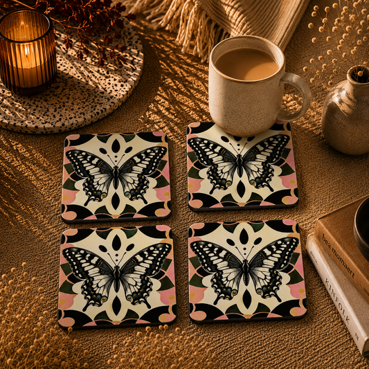 Vintage Butterfly Wooden Coasters Set of 4