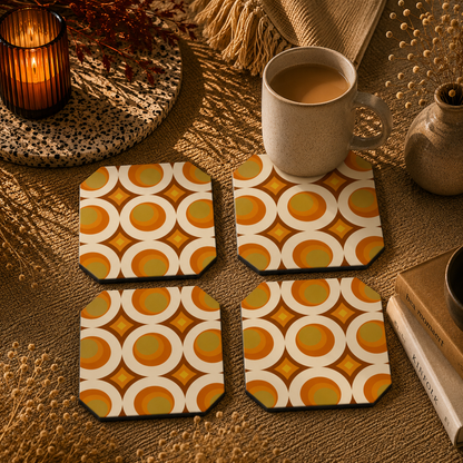 Mid Century Pattern Wooden Coasters Set of 4