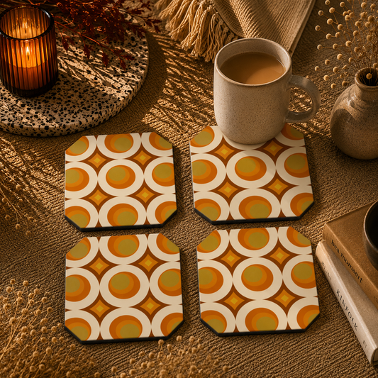 Mid Century Pattern Wooden Coasters Set of 4