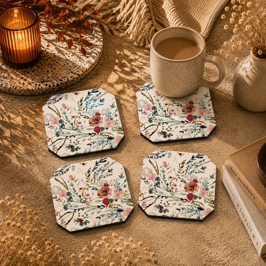 Vintage Wildflower Wooden Coasters Set of 4