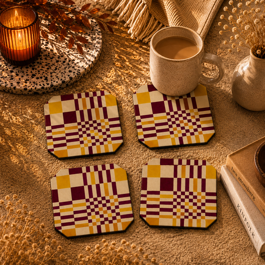 Retro Checkered Wooden Coasters Set of 4