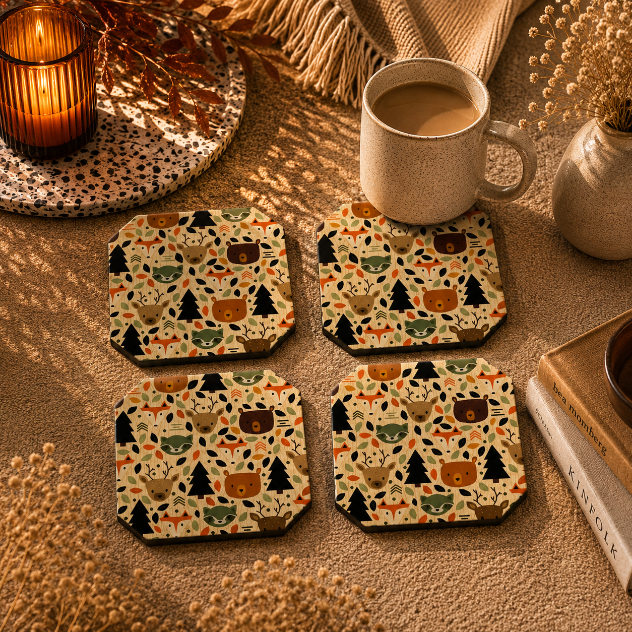 Woodland Animals Wooden Coasters Set of 4