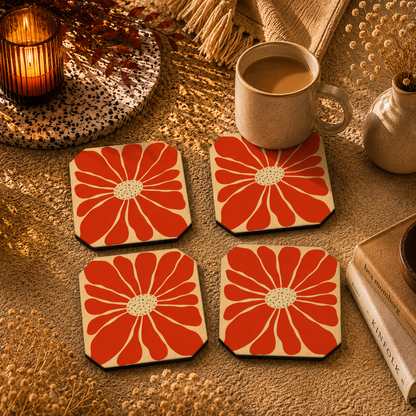 Retro Daisy Wooden Coasters Set of 4