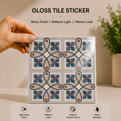 Navy Botanical Mosaic Tile Sticker