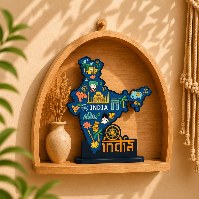 India Map Landmark Wooden Table Top Decor