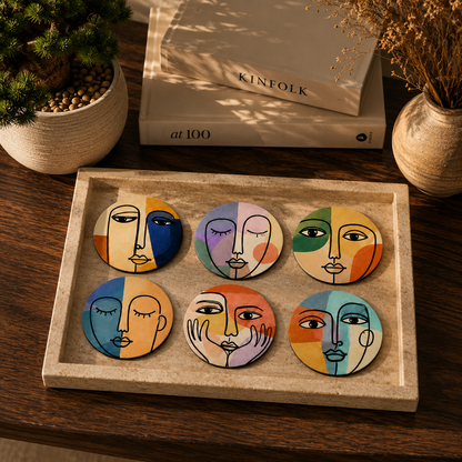 Dreamy Pastel Face Coasters Set Of 6