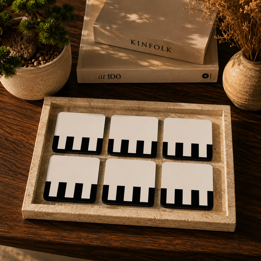 Minimal Geometric Pattern Wooden Coasters Set of 6