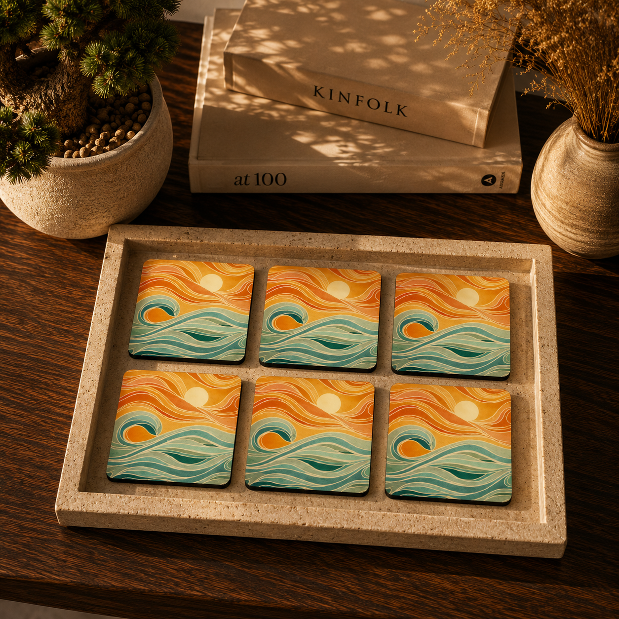 Coastal Wave Landscape Wooden Coasters Set of 6