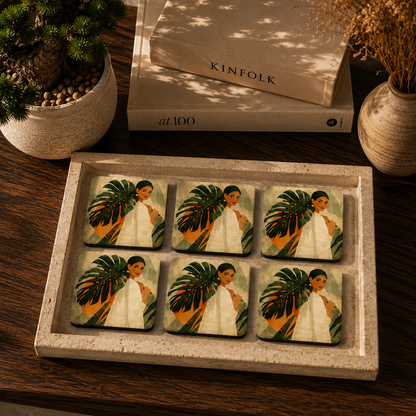 Coastal Wave Landscape Wooden Coasters Set of 6