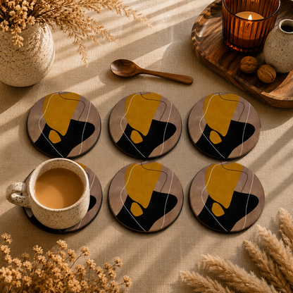 Modern Organic Abstract Wooden Coasters Set of 6