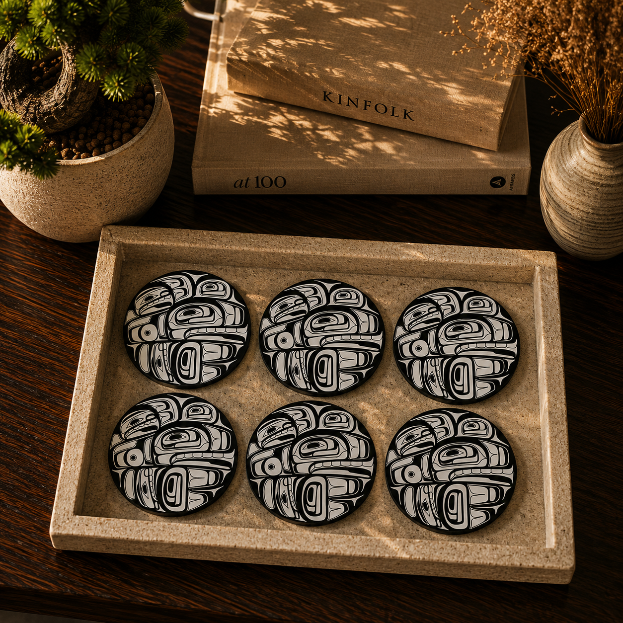 Tribal Abstract Pattern Wooden Coasters Set of 6