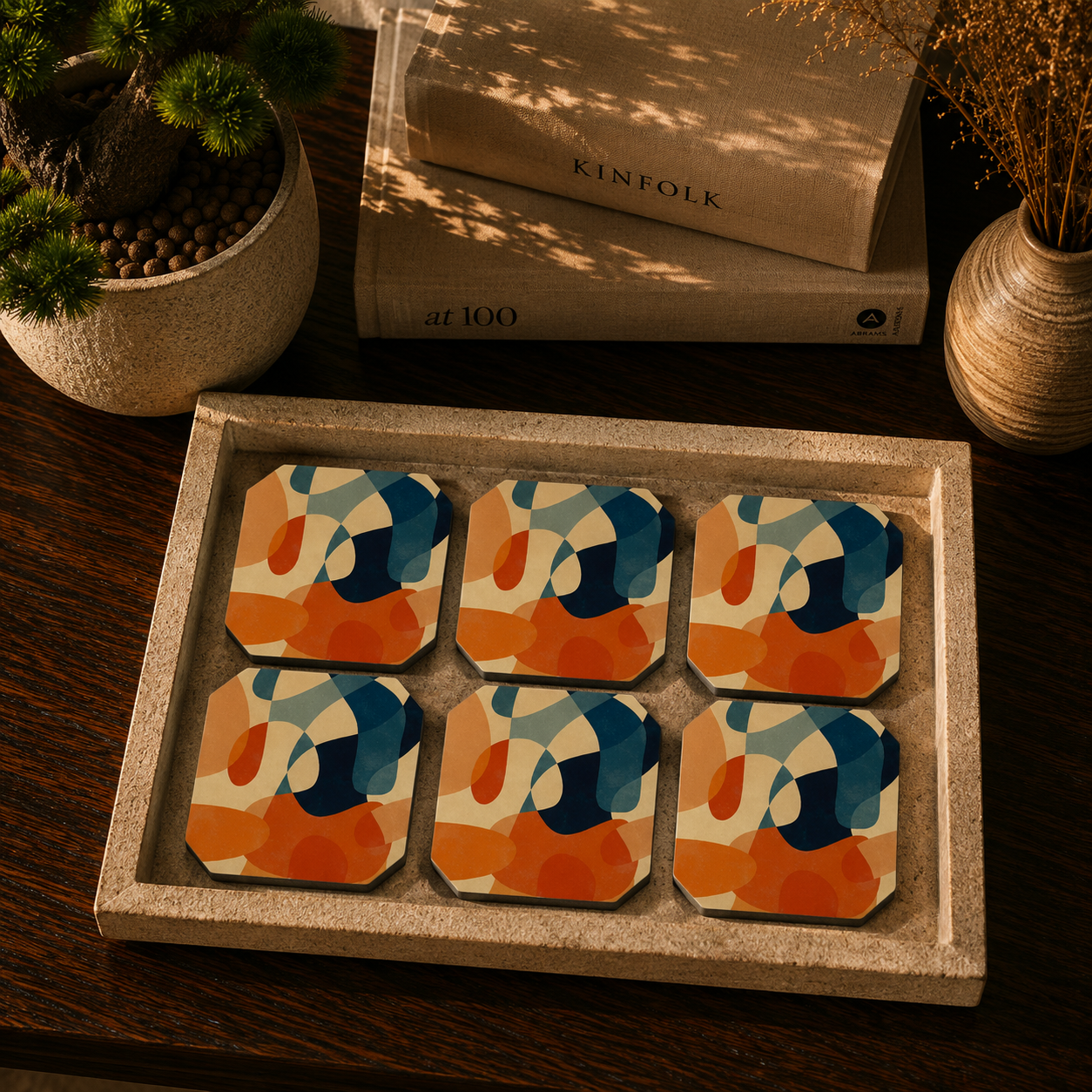 Warm Abstract Layers Coasters Set Of 6