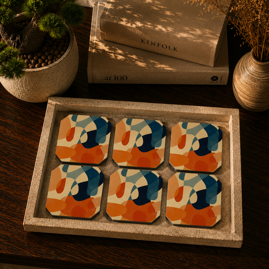 Warm Abstract Layers Coasters Set Of 6