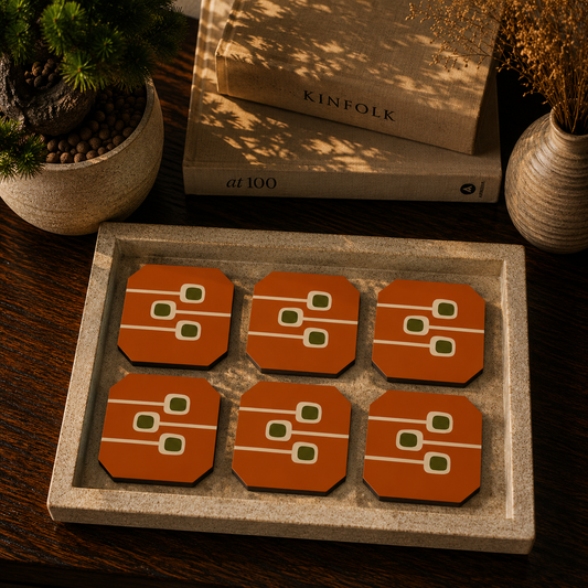 Mid Century Geometric Wooden Coasters Set of 6