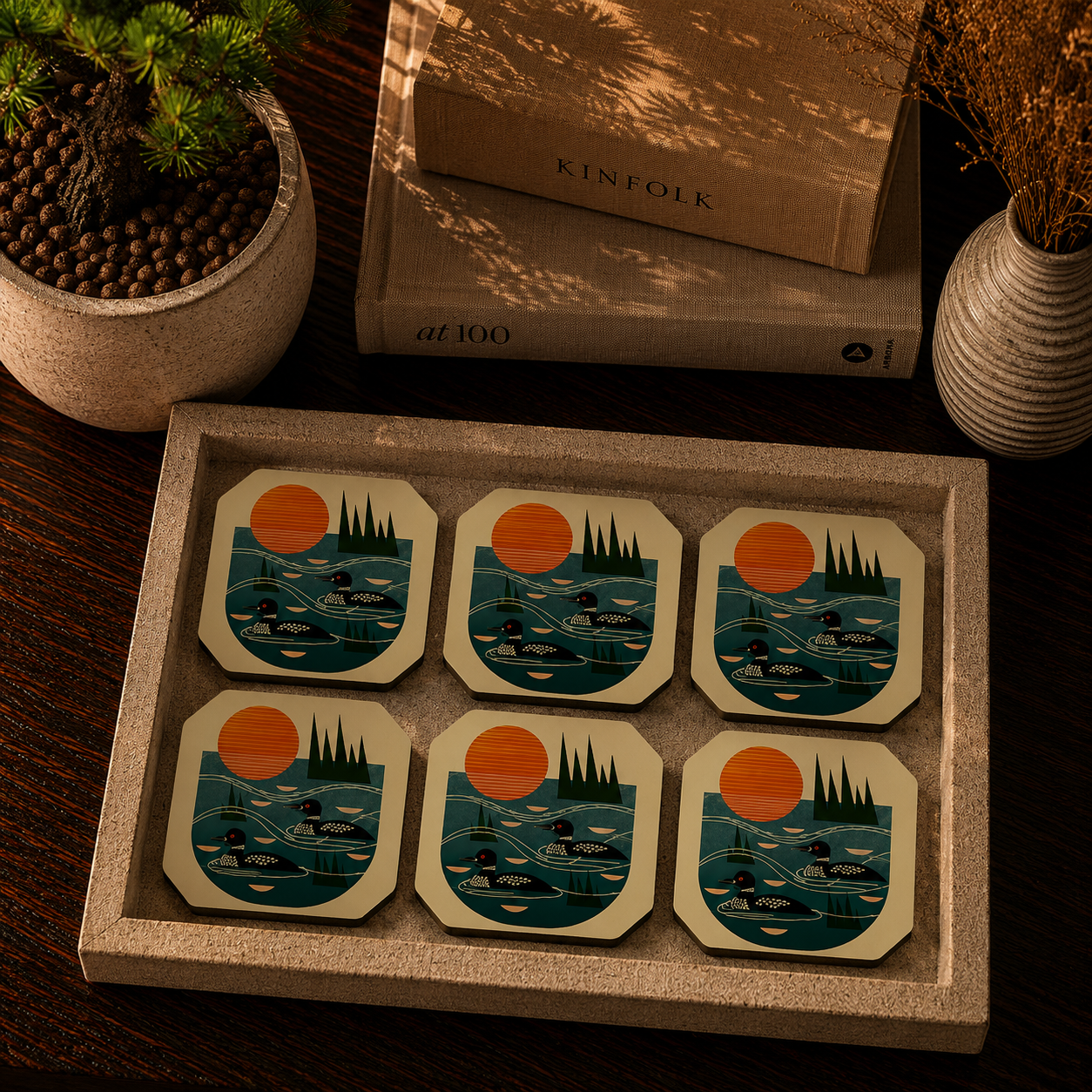 Sunset Loon Lake Coaster Set Of 6