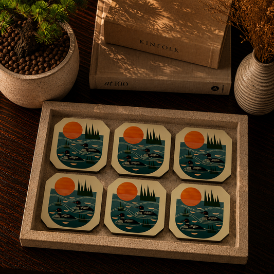 Sunset Loon Lake Coaster Set Of 6
