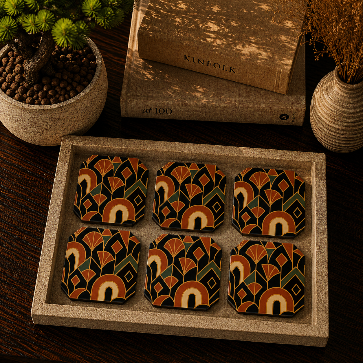 Rustic Deco Pattern Coaster Set of 6