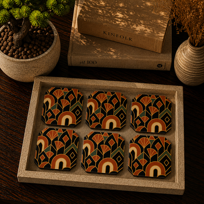 Rustic Deco Pattern Coaster Set of 6