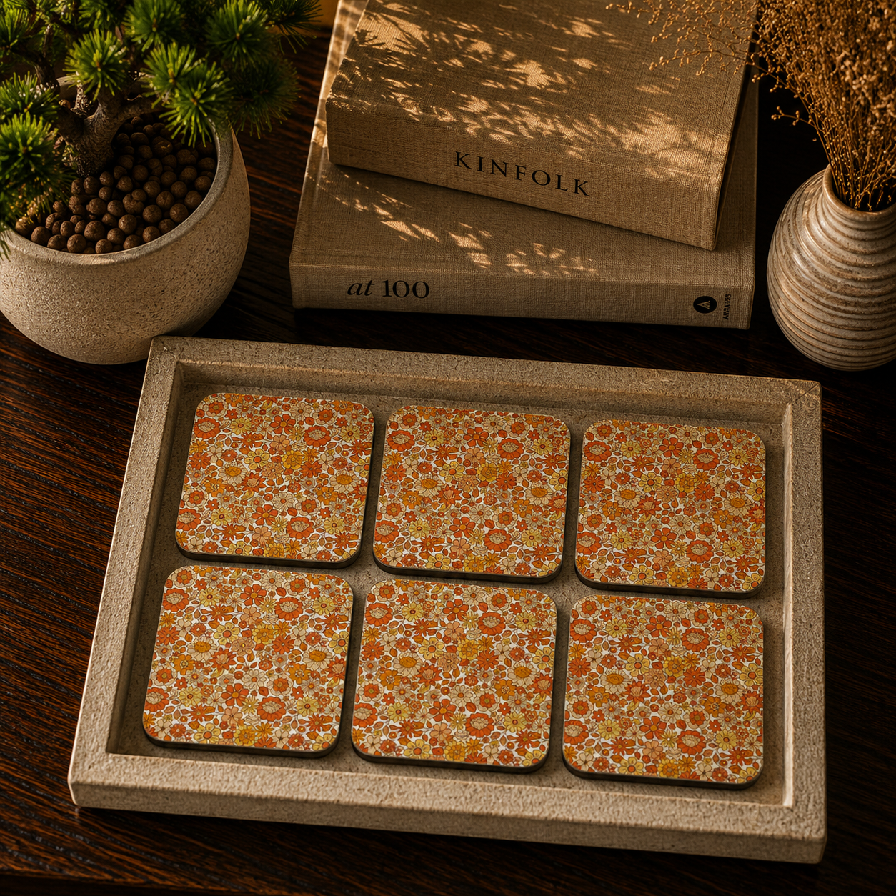 Vintage Floral Meadow Wooden Coasters Set of 6