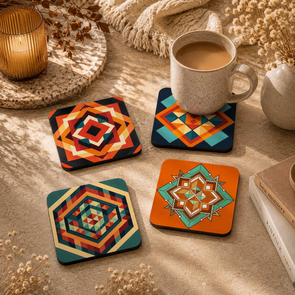 Tribal Pattern Wooden Coasters Set of 4
