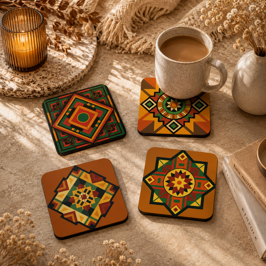 Wood Inlay Wooden Coasters Set of 4