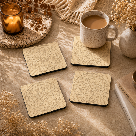 Ornate Mandala Wooden Coasters Set of 4