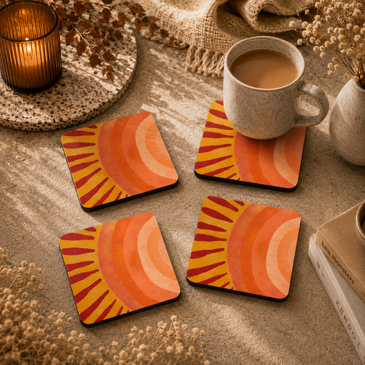 Retro Sunrise Wooden Coasters Set of 4