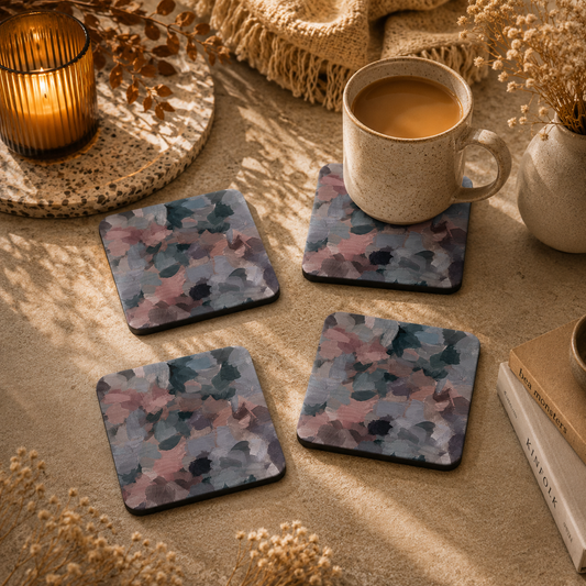 Abstract Floral Wooden Coasters Set of 4