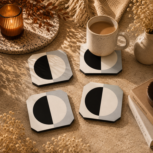Minimal Geometric Wooden Coasters Set of 4