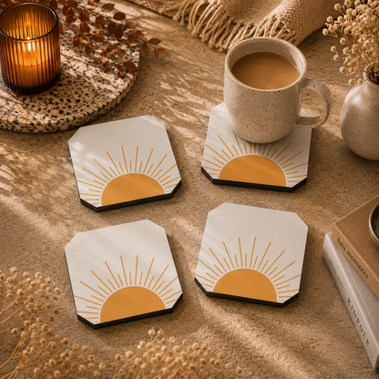 Minimal Sunrise Wooden Coasters Set of 4
