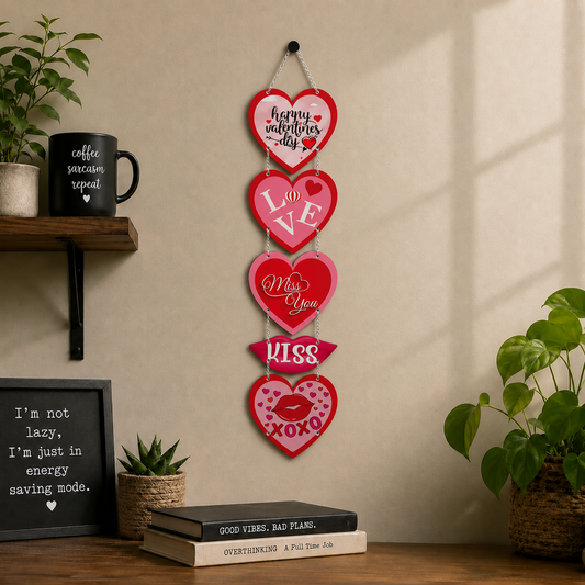Happy Valentine's Day Love Kiss XOXO Heart Wooden Wall Hanging