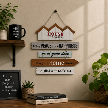 House Blessings May Peace and Happiness Fill Your Home Wooden Wall Hanging