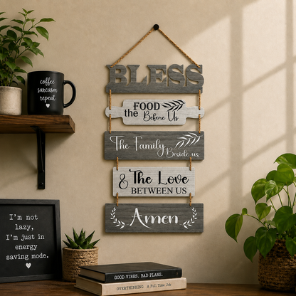 Bless the Food, the Family & the Love Between Us Wooden Wall Hanging