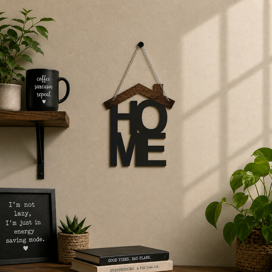HOME House Shape Wooden Wall Hanging