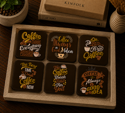 Inspirational Coffee Quote Wooden Coasters Set of 6