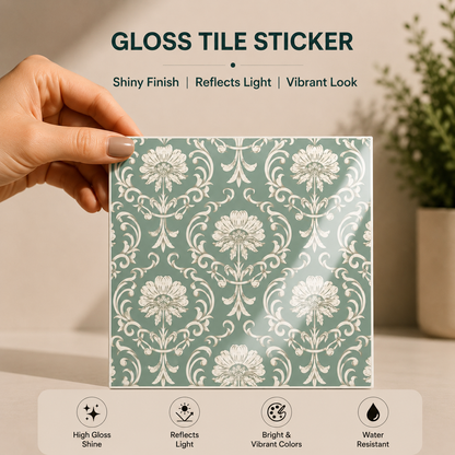 French Botanical Damask Tile Sticker