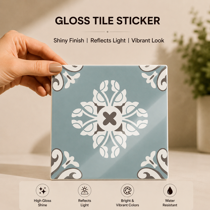 Powder Blue Floral Tile Sticker